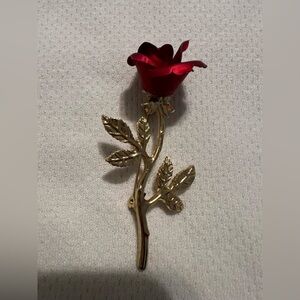 Elegant Red and Gold Rose Brooch EUC